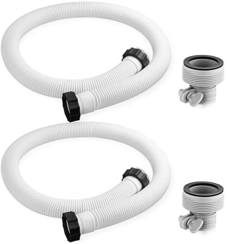 Lot de 2 tuyaux de piscine pour piscines hors sol avec 2 adaptateurs de tuyau de type B pour piscine hors sol et hors sol, 9,6 x 375,7 cm