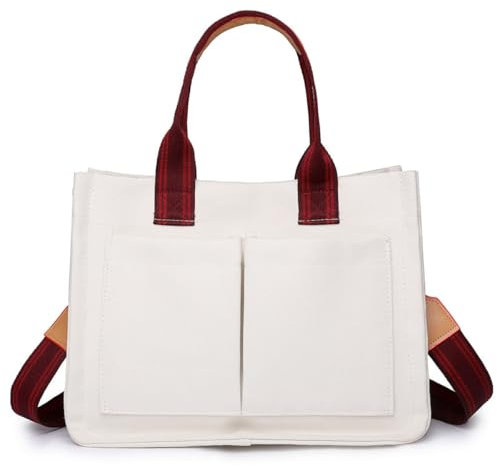 Travel Tote Bag for Women, Extra Large Laptop Work Bag 15.6 - Canvas Crossbody Handbag for Work, Travel Essentials‌, White, 16 x 11 x 5 inches