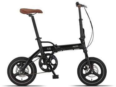 PACTO 14 Faltrad, 14 Zoll, Premium-Qualität, Aluminiumrahmen, leicht & tragbar, DoppelScheibenbremsen, Singlespeed, 12 kg, Klapprad, Hollandrad, Grün (Schwarz)