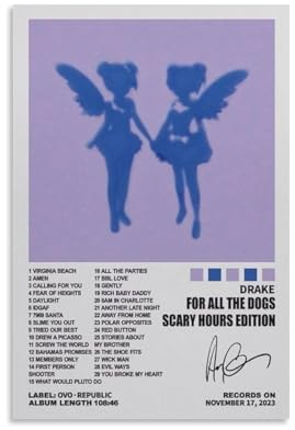 TPLLPK Poster mit Aufschrift For All The Dogs (englische Version) für gruselige Stunden, Drake, Poster, dekoratives Gemälde, Leinwand, Wandposter und Kunstdruck, moderne