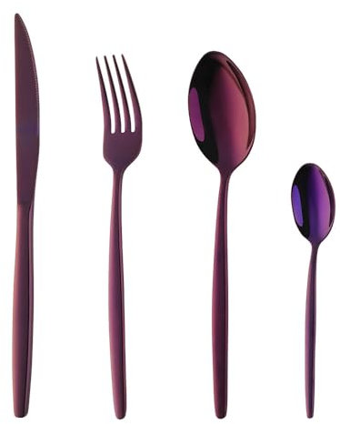 YDware Besteck Lila Besteck set 4-teilige Edelstahl Gabeln Löffel Teelöffel Steakmesser für 1 Personen Cutlery Set für Haus Küche Restaurant