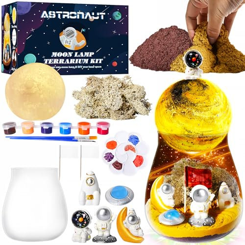 Bastelset Kinder Mondlampe Malset, Astronauten-Terrarium-Set für Jungen, DIY Weltraum Mondlampe Malset Kreativset für Kinder, Weltraum Bastelset Geburtstagsgeschenk für Jungen 6-12 Jahre