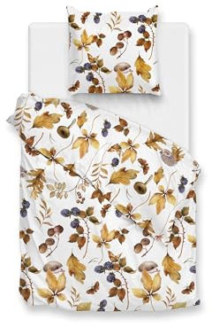 Zo!Home Flanell Bettwäsche 135x200 cm Castagno White Igel Früchte Blätter Herbst