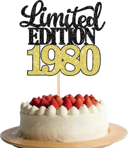 1 Stück Limited Edition 1980 Tortendeko Glitzer 45th Glitzer Kuchen Deko Prost auf 45 Jahre 45 & Fabelhaft Cake Topper für Männer und Frauen Geburtstag Party Kuchen Dekoration Schwarz Gold