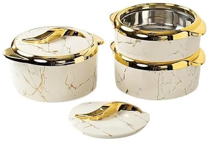 YUCHUANGYE Casserole Insulated Casserole Hot Pot Hot Pack Warmer 3 Pieces Set, 1.6 L, 2.5 L, 3.5 L (white) Casserole Dish(Gold)
