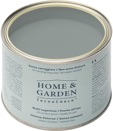 TecnoChalk® Home & Garden Nuova Chalk Paint Extra Forte - Non Richiede Finitura – Ricolora Senza Carteggiare Casa e Giardino - Vernice tutto-in-uno - Senza Solventi - Colore Grigio RAL 7040 (500 ml)