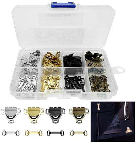 Set di 48 ganci e occhielli per pantaloni, vestiti, gonne, abiti, tuniche, reggiseni, cucito, fai da te (4 colori)