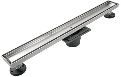 VNJUGF Desagüe lineal de ducha de 24, rejilla for azulejos, desagüe rectangular de acero inoxidable 304 cepillado, desagüe lineal con base wanglan