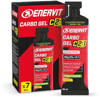 Enervit Carbo Gel C2:1PRO Mango – Energie Gel mit 40 g Kohlenhydraten pro Portion, 50 % schneller absorbierte Kohlenhydrate, Mango-Geschmack, Vegan, Glutenfrei, Leichtverdaulich, 7 Packungen à 60 ml
