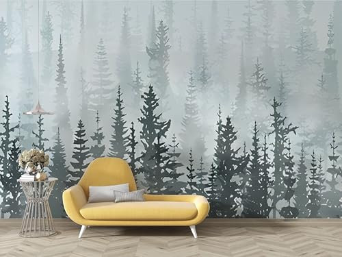 dyausi Papier Peint Forêt Brume, Papier Peint Panoramique Brouillard Pine Autocollant, Grand Poster Mural Décoration pour Salon, Chambre, 300x210cm - B95