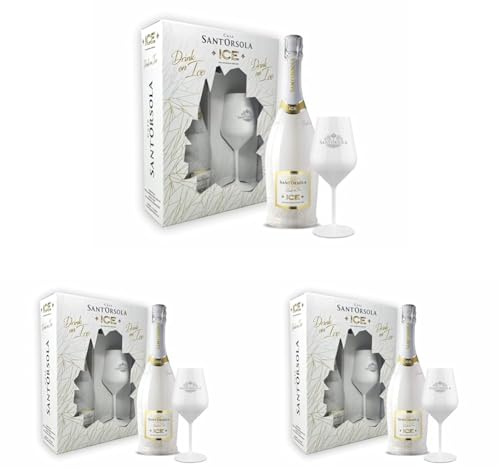 Casa Sant'Orsola - Prosecco ICE Demi Sec in Gift Box con 1 Calice in Policarbonato, Ottimo con Ghiaccio, Gusto Secco con Note Fruttate, 1x750 ml (Confezione da 3)