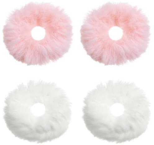 4 Stück Haargummis Mädchen Pompom Haargummi Scrunchie Plüsch Pelzig Scrunchies Pom Stirnbänder Niedliches Fuzzy Haargummis Zopfgummis Haarschmuck Pferdeschwanz Weich für Mädche Cosplay Halloween