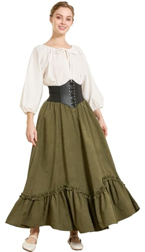 BEAUTELICATE Mittelalter Rock Damen Lang Vintage Maxirock A-Linie mit Taschen Viktorianische Rüsche Weitrock für Wikinger Cosplay LARP Faschings Kostüme