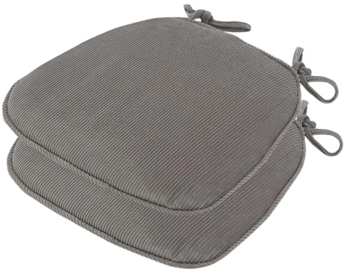 boiszeda U-förmige Stuhlkissen für Esszimmerstühle 2er-Set Dicke rutschfeste Sitzkissen aus Cord mit Bändern für Küche Wohnzimmer Büro Terrasse (Grau, 43 x 41 x 35 cm)