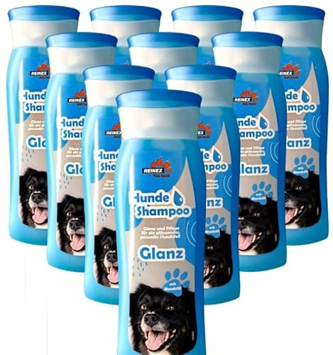 Hunde Shampoo Glanz mit Mandelöl, reinigt gründlich ohne auszutrocknen, sorgt für glänzendes, geschmeidiges Fell (10 Flaschen - 3000 ml)