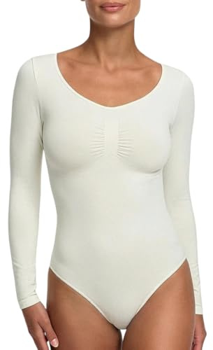creamy fabrics Shapewear Damen Body langarm mit String stark formend | Body Shaper aus weichem Polyamid Elastan Stretch glättet Bauch Taille Arme und Oberkörper für angenehme Looks unter Kleidung