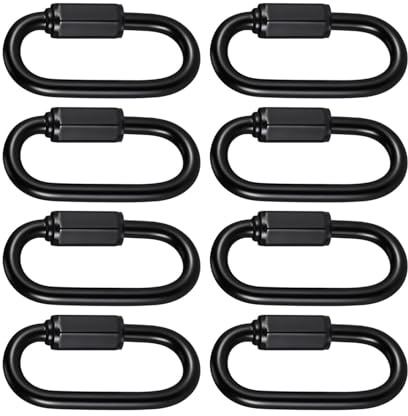 8 Pcs M3.5 D-Shape Quick Chain Links Black Stainless Steel Locking Links | Heavy-duty black plated steel with threaded lock; ideal for camping, trailers, pet chains, outdoor gear and DIY repairs