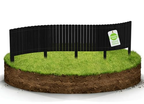 HENGMEI Holzzaun Rasenkanten Beeteinfassung Beetumrandung in Holz Gartenzaun Dekozaun Rollboarder Rasenbleche Mähkante Flexible Rasen Umrandung 200 cm Länge (40 cm Hoch, Anthrazit)