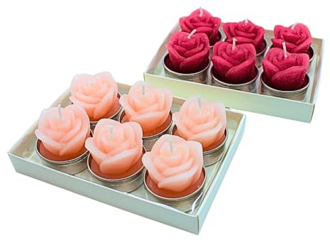12er Set Teelicht in Form einer Rose,Tischkerze, Rosenkerze, Teelichtkerze als Rose, Rosenmotivkerze, Frühlingskerze, Blumenkerze in den Pastellfarben pink und rosa, Maße je Kerze 4 x 4 x 4 cm.