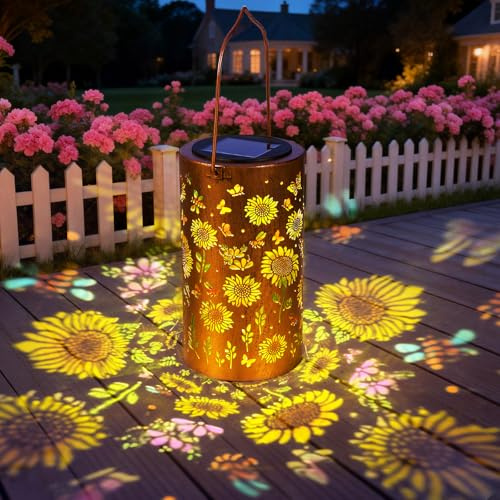 Bomkra Geschenke für Frauen Mama Oma, Bunte Solarleuchten mit Sonnenblume, Solarlaternen als Gartendeko für Außen, wetterfeste Balkon Deko für Terrasse & Hinterhof