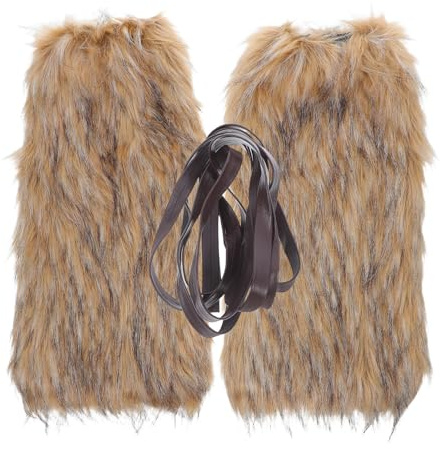 HOMOCONO LARP Kostümausrüstung Stiefelgamaschen Kostüm aus Polyester mit Bindebändern, 1 Paar, flauschig, ideal für Halloween und Winter