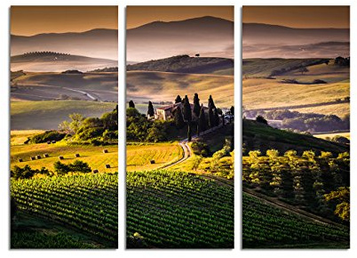 Paul Sinus Art 130x90cm – KUNSTDRUCK Toskana Italien Landschaft Anwesen 3teiliges Wandbild auf Leinwand und Keilrahmen - Fotobild Kunstdruck Artprint