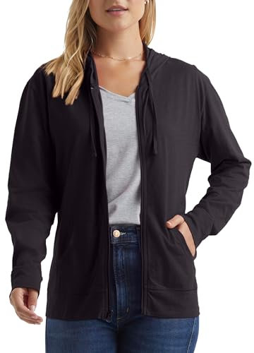 Felpa con cappuccio da donna, full zip in jersey, nera, piccola