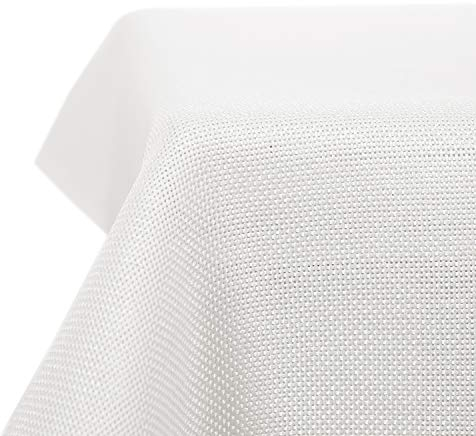 Deconovo Tischdecke Abwaschbar Tischdecken Leinenoptik Lotuseffekt Tischwäsche Wasserabweisend Tischtuch für Esstisch Küche Garten Wohnzimmer, 300x150 cm, Weiß, 1 Stück