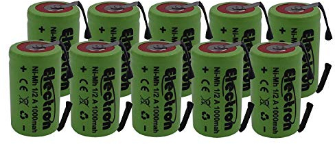 10x Batteria ricaricabile Ni-Mh 1/2 A 1,2V 1000mAh con linguette lamelle terminali a saldare per pacco pacchi batteria lampada di emergenza 1/2A 2/3A 2/3AF 2/3 A AF 29x17mm 17x29mm