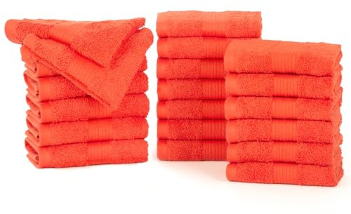 Ample Decor 100% Cotton Washcloths 12x12 Inches, 600 GSM, Soft & Absorbent, Durable, Set of 20, Orange
