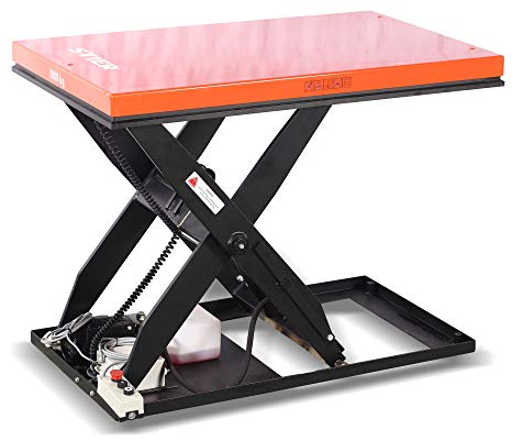 STIER Scheren-Hubtisch, 3000 kg Traglast, elektrisch, Max. Hubhöhe 1020 mm, Einfach-Schere, Plattform 1300x800 mm, wartungsfreundlich, Sicherheit durch Not-Aus-Schalter