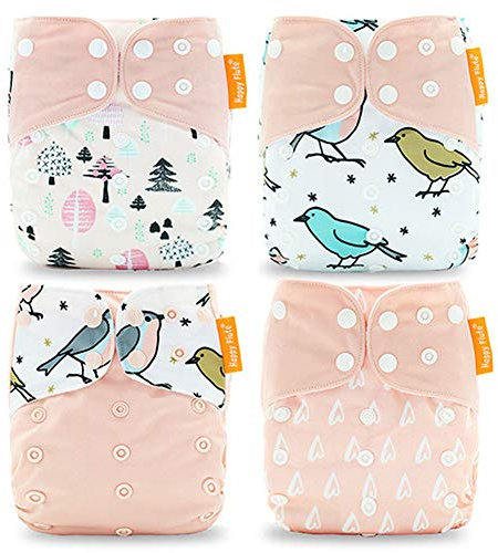 HahaGo Baby Stoffwindel waschbar wiederverwendbare Windeln All-in-One-Taschenwindel für die meisten Babys und Kleinkinder (Hellrosa, Vogel)