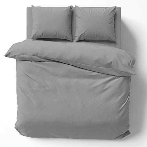 Alreya Mako Satin Bettwäsche 200 x 220 cm - 100% Baumwolle mit YKK Reißverschluss, Superweiches Bettbezug, Oeko-TEX® Standard Zertifiziert, Grau, nur Bettbezug