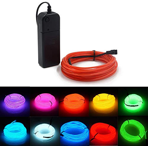 Kmruazre El Draht, El Wire Neonlichtschnur mit Elektrolumineszierendem Licht El Wire Rope Batteriebetriebenes Neonlicht(3m/9ft,Rot)
