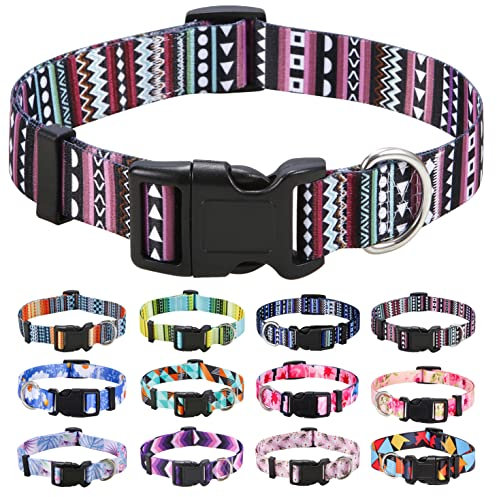 Mihqy Collier pour Chien, Motif Tendance avec Boucle à dégagement Rapide, Bohème, Fleur, Géométrique, Tribal Design, Collier Classique, pour Petits, Moyens et Grands Chiens(Violet de Bohême,S)