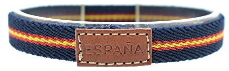 BDM Pulsera de Hombre y Mujer de Tela Azul con la Bandera de España. Brazalete Estrecho Medida 18-20 cm.