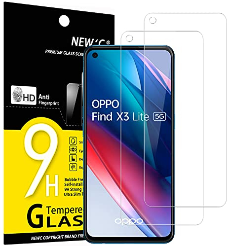 NEW'C 2 Piezas, Protector Pantalla para OPPO Find X3 Lite, Cristal Templado Antiarañazos, Antihuellas, Sin Burbujas, Dureza 9H, 0.33 mm Ultra Transparente, Ultra Resistente