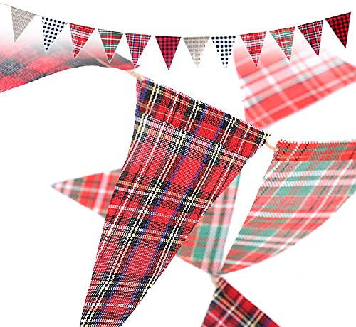 Weihnachten Wimpelkette,Mehrfarbig Dreieck Flaggen Kariert Wimpel Girlande,Weihnachten Ammer Banner für Weihnachtsfeier Geburtstag Party Hochzeit Dekoration Picknickparty Indoor Outdoor