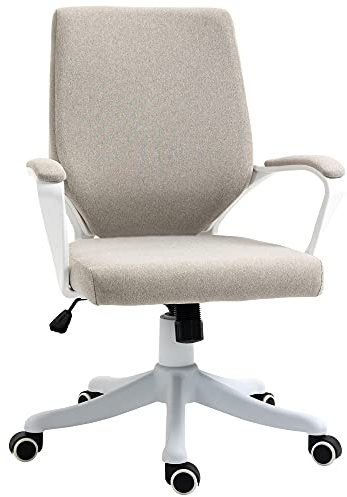Vinsetto Bürostuhl Ergonomischer Schreibtischstuhl mit Armlehne, Höhenverstellbarer Drehstuhl mit Wippfunktion, Leinenoptik, Gepolstert Computerstuhl, Beige+Weiß