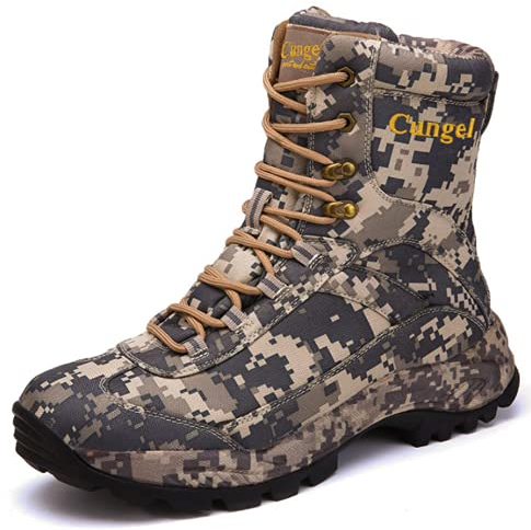 Czen Stivali militari da uomo, Stivali da combattimento militari impermeabili Scarpe antinfortunistiche tattiche, Stivali da escursionismo nel deserto antiscivolo da esterno (Khaki,43)