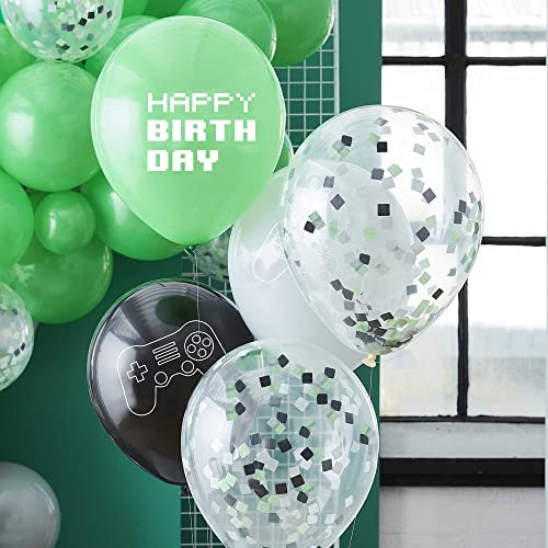 Ginger Ray Video Game Grey, Green & Black 11 Kids Party Gamer Balloons
