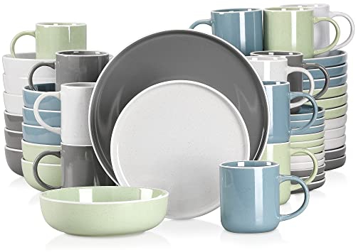 Tafelservice Steingut, vancasso SESAM Geschirrservice, 48 teiliges Kombiservice, mit Kuchentellern, Flachtellern, Kaffeetassen und Schalen, Scandinavian Design für 4-12 Personen