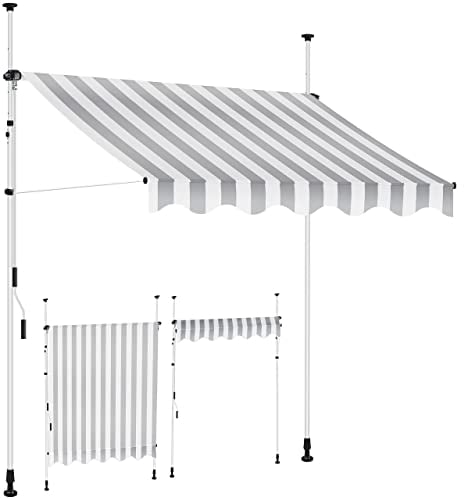 KESSER® Toldo para balcón con manivela, toldo para Balcones, Resistente a los Rayos UV, Regulable en Altura, Repelente al Agua, protección Solar, Cubierta para Patios, Blanco-Gris 150cm
