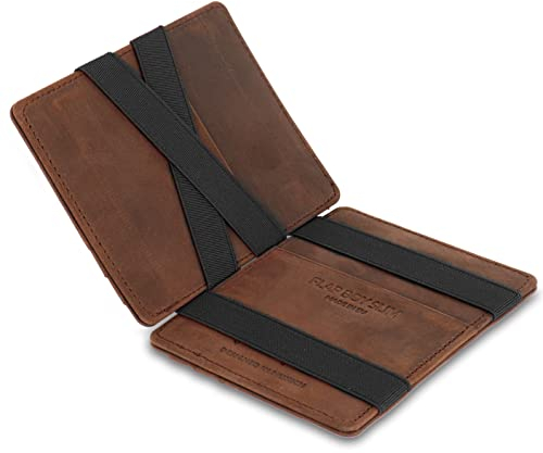 Jaimie Jacobs Flap Boy Slim ohne Münzfach Magic Wallet integrierter RFID Schutz Magischer Geldbeutel Echtleder (Büffelleder Dunkelbraun)