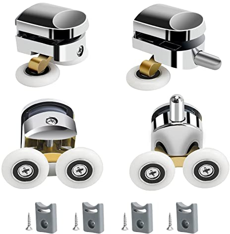 Qikuver Rulli per Porte Doccia, Diametro 25 mm Rotelle per Box Doccia, per Vetro 4-6 mm, Parti di Ricambio Fai da Te per Bagno Domestico (2 Rulli Superiori e 2 Inferiori)
