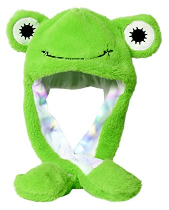 URFEDA Plüsch Ohr Hut, Leuchtende Plüschtierohrhut mit beweglichen Ohren Hut Mütze mit Airbag Drücken der Tiermütze Machen die Ohren Bewegen Spielzeug Geburtstags Weihnachts Geschenk Cosplay Frosch