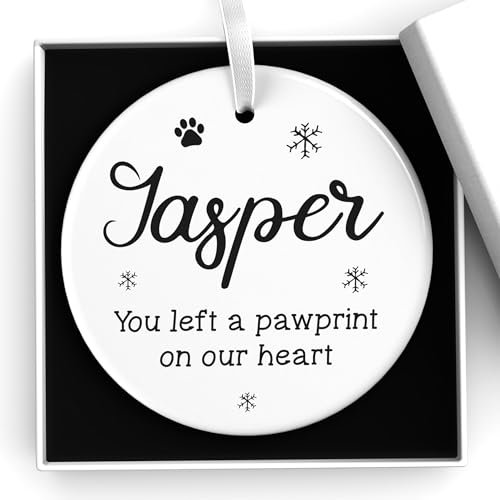 Personalised Dog Cat Pet Memorial Christmas Tree Decoration, Ceramic Heart Circle Bauble Gift, Dog Cat Memory Ornament, With Gift Box