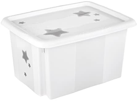 keeeper Stars Aufbewahrungsbox mit Deckel, Dreh- und stapelbar, Für Kinder, 15 l, Karolina, Nordic White