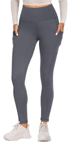 FOTOCITI Sport Leggings Damen mit Tasche High Waist Sportleggins Lang Blickdicht Sporthose Push Up Yogahose Bauchweg Laufhose Fitnesshose Hose(Dunkelgrau, S-M)