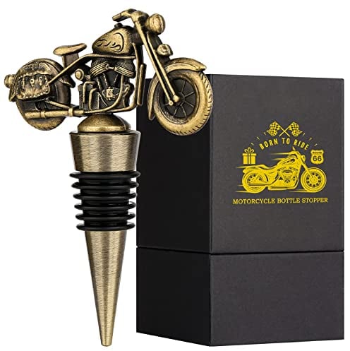 LKKCHER Motorcycle Wine Bottle Stopper, Cute Wine Gifts for Men Women, Fathers Gifts Christmas Birthday Gifts for Biker Men Dad, Wine Saver, Wine Accessories, Vintage Bronze